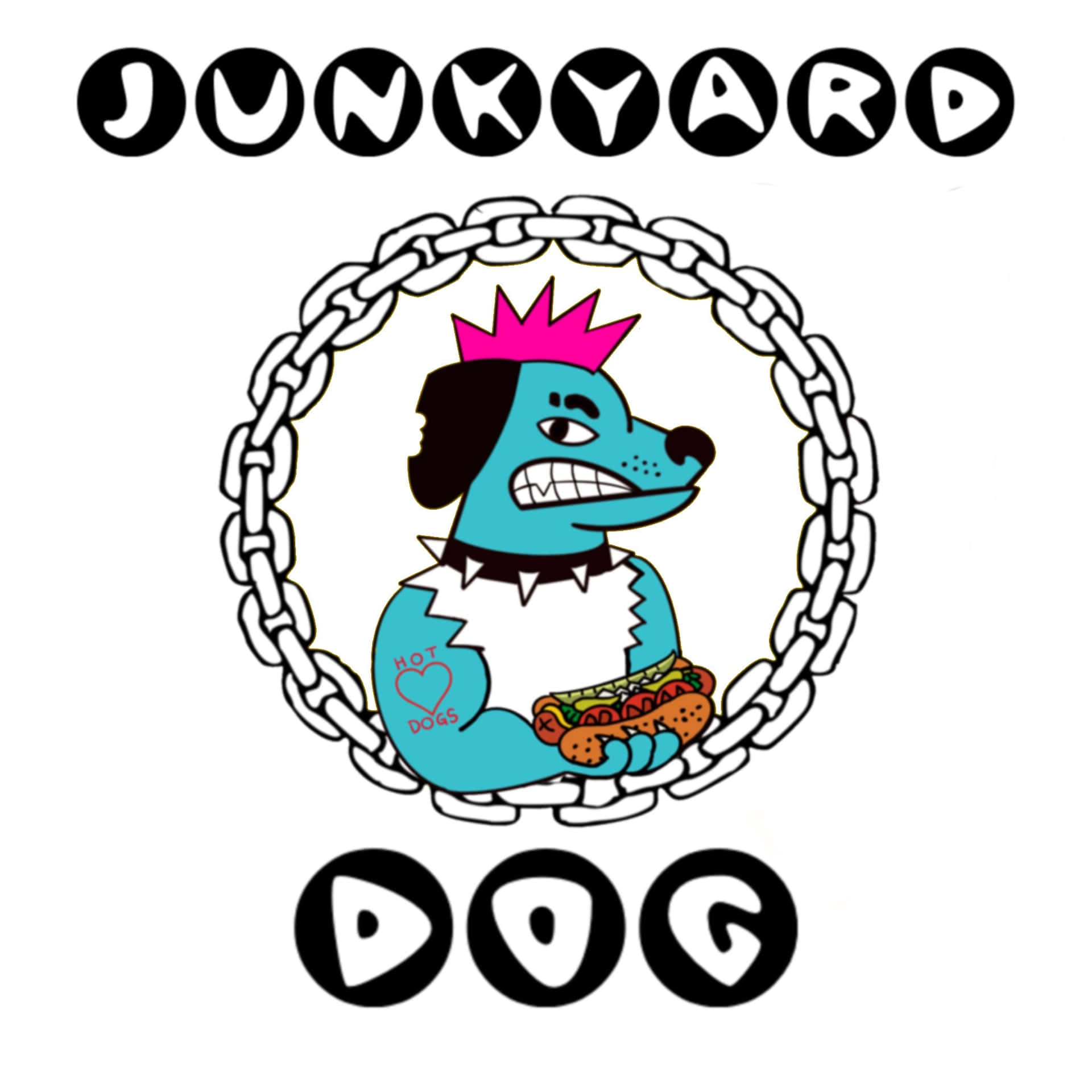 Cartoon Junkyard Dog Holding Hotdog Background
