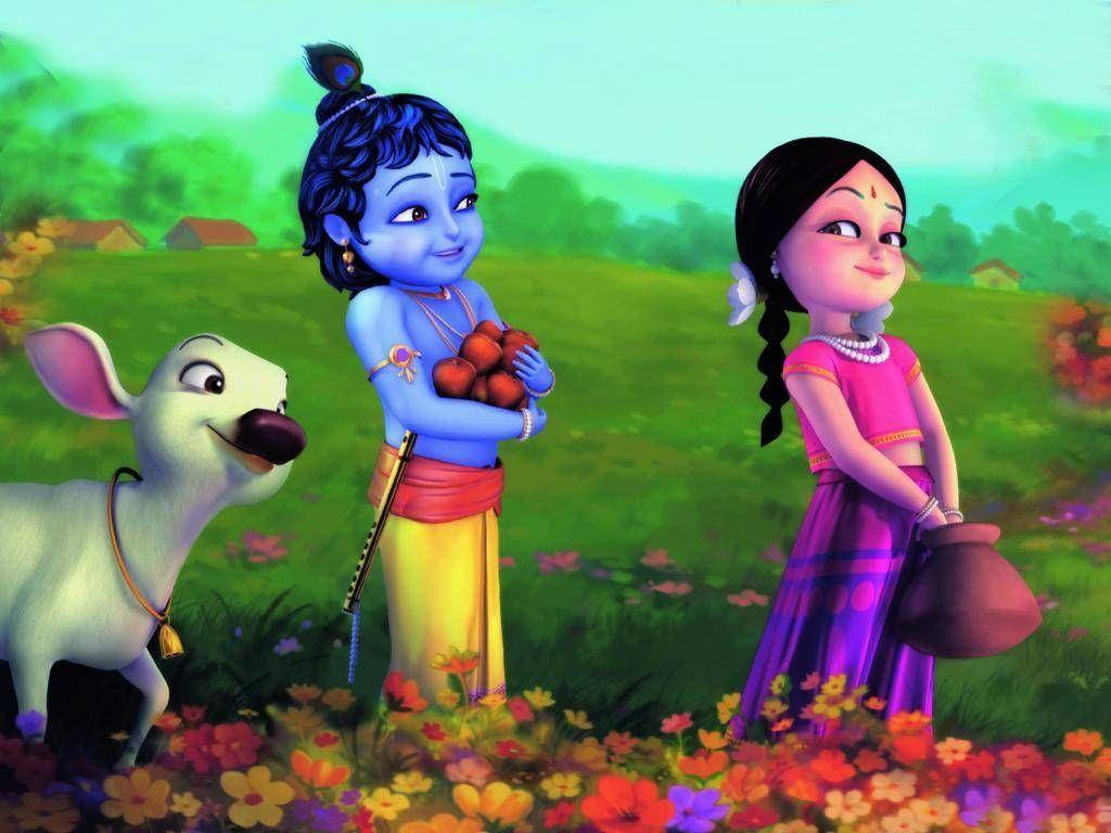 Cartoon Krishna And Friends Background