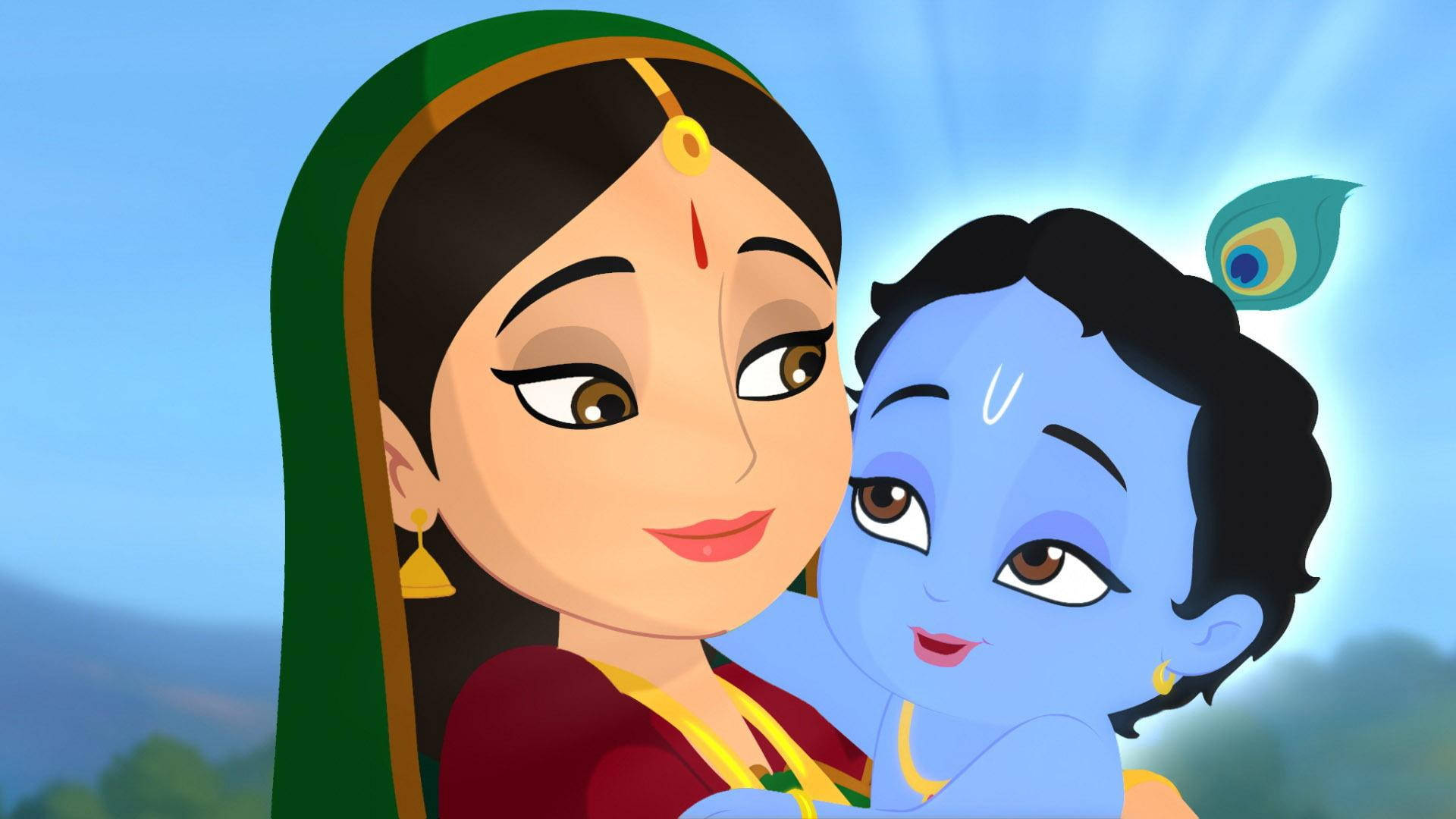 Cartoon Krishna And Yashoda Maiya Background