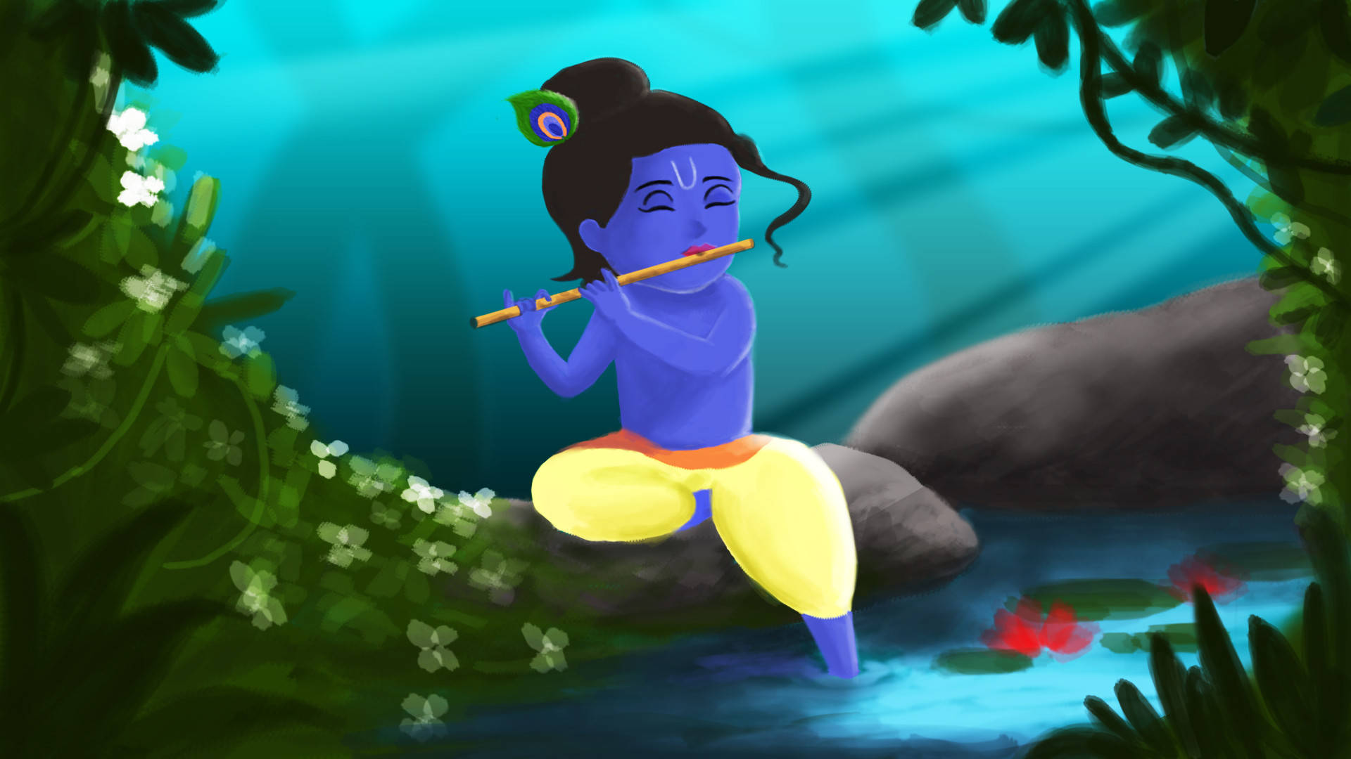 Cartoon Krishna Deity Art Background