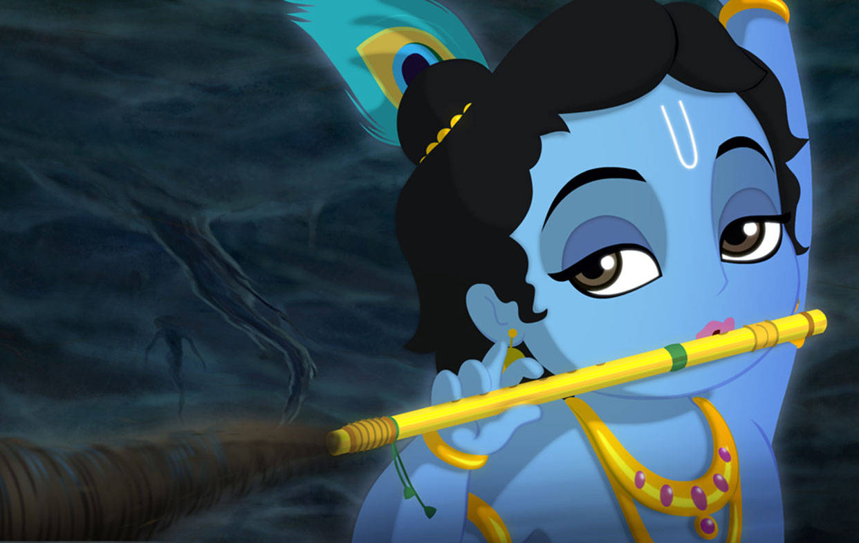 Cartoon Krishna Flute Power