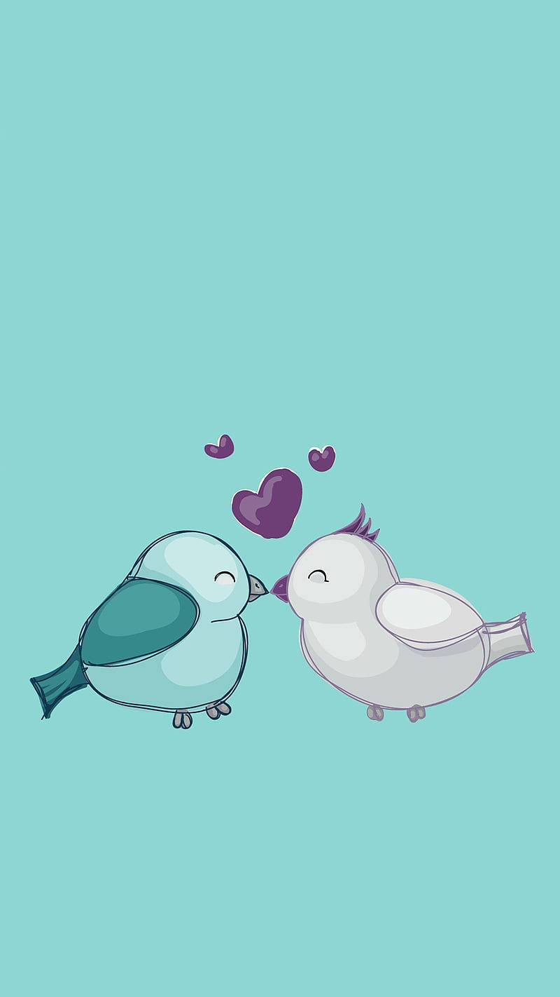 Cartoon Love Birds Kiss Background