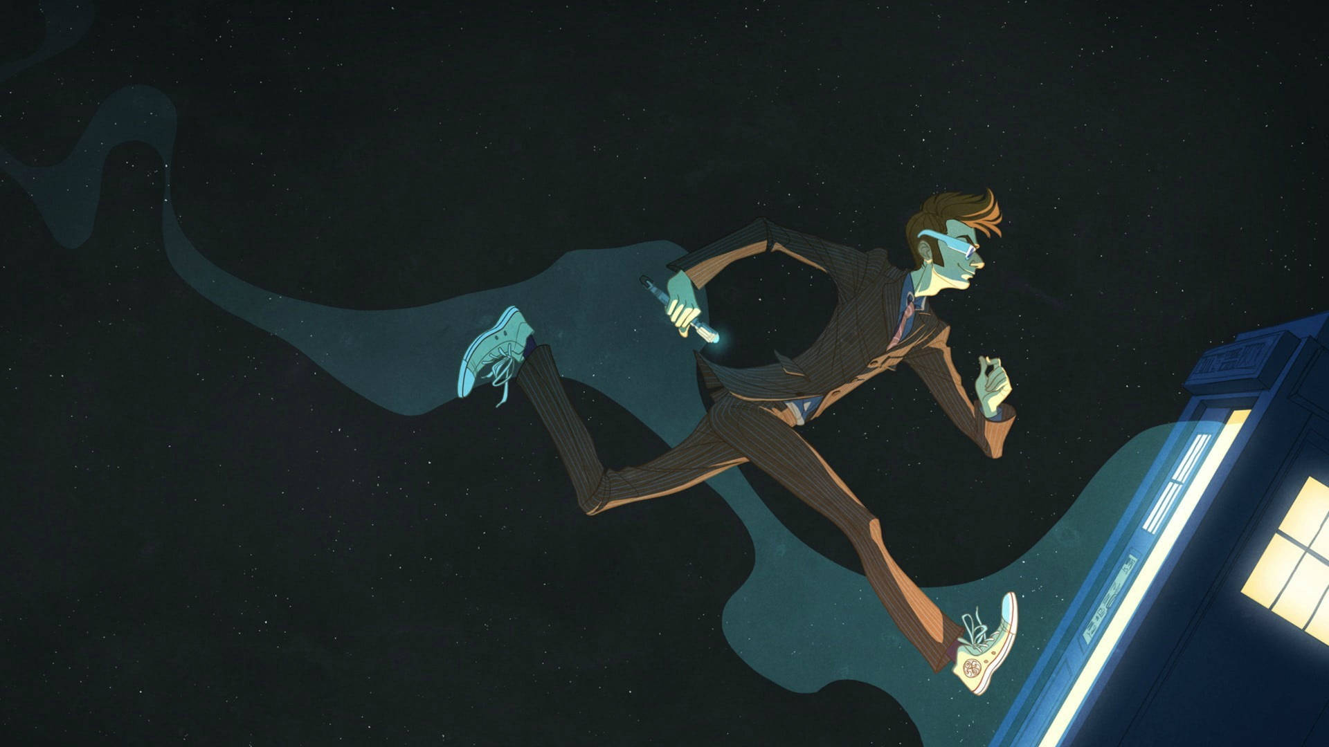 Cartoon Man Running In Night Sky Background