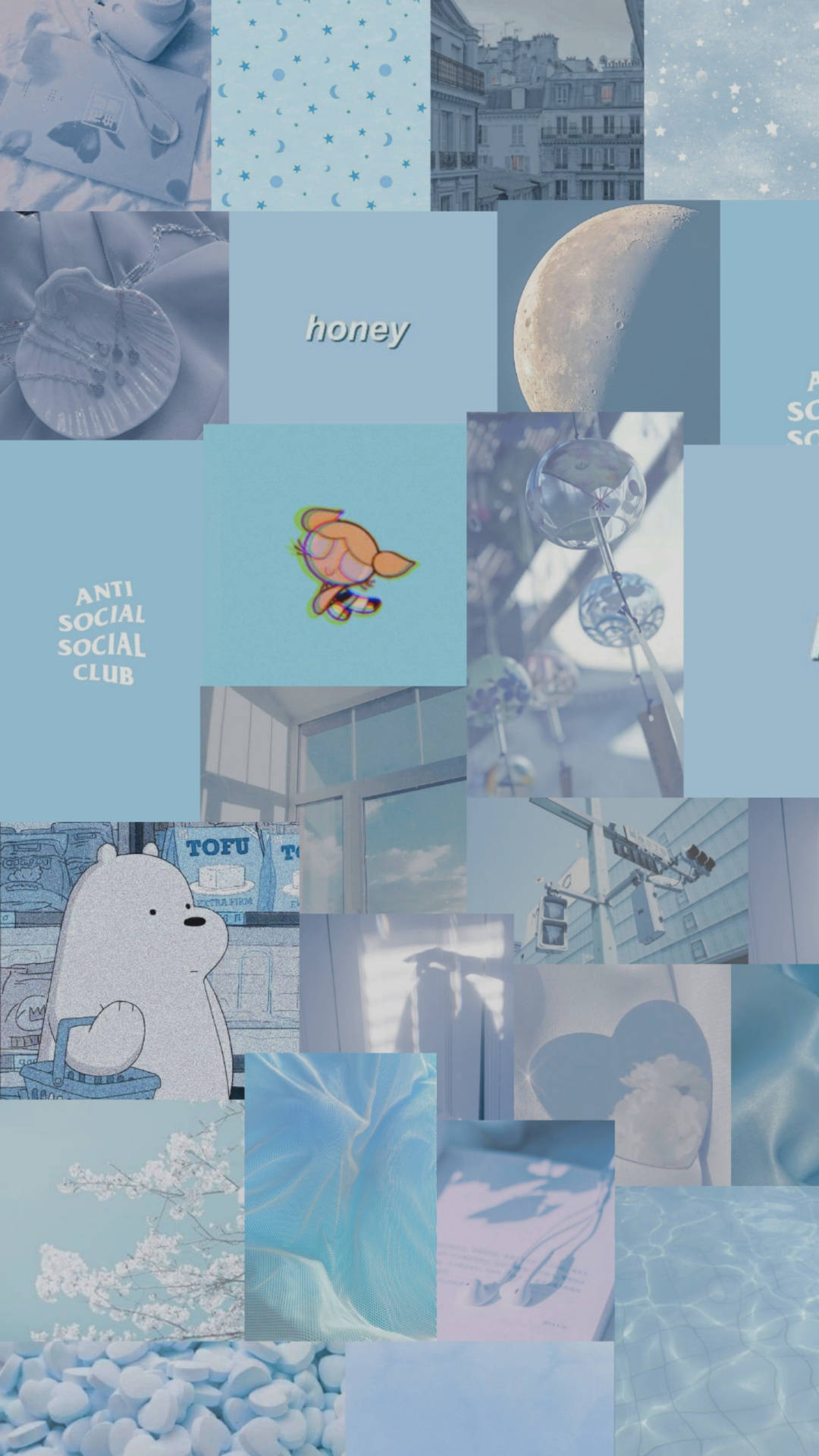 Cartoon Montage Light Blue Aesthetic Iphone Background