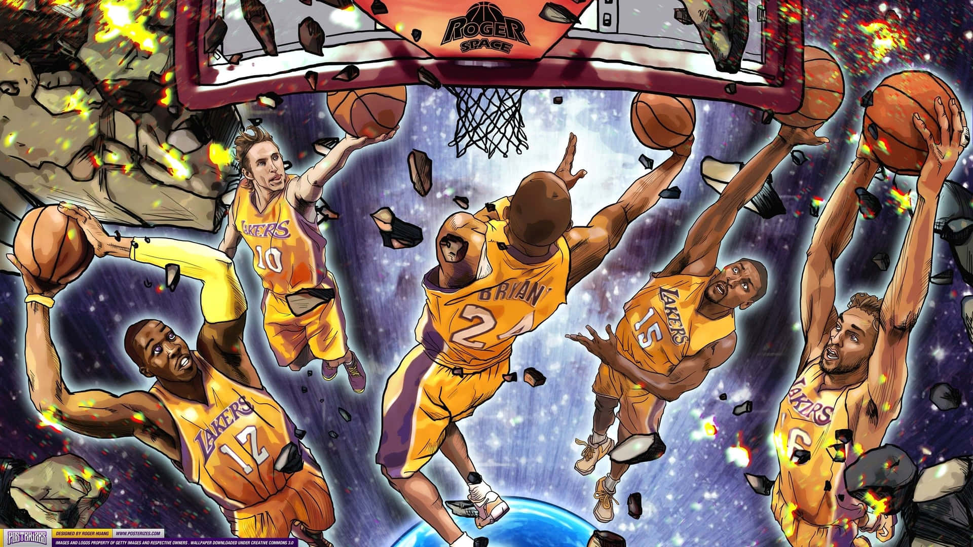 Cartoon Nba Players Lakers Background