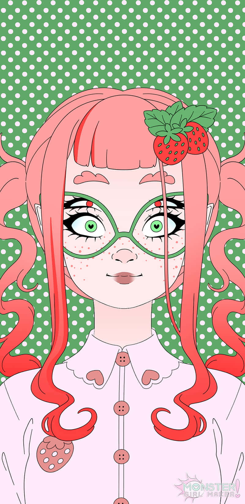 Cartoon Nerd Girl Pastel Cute Strawberry Background