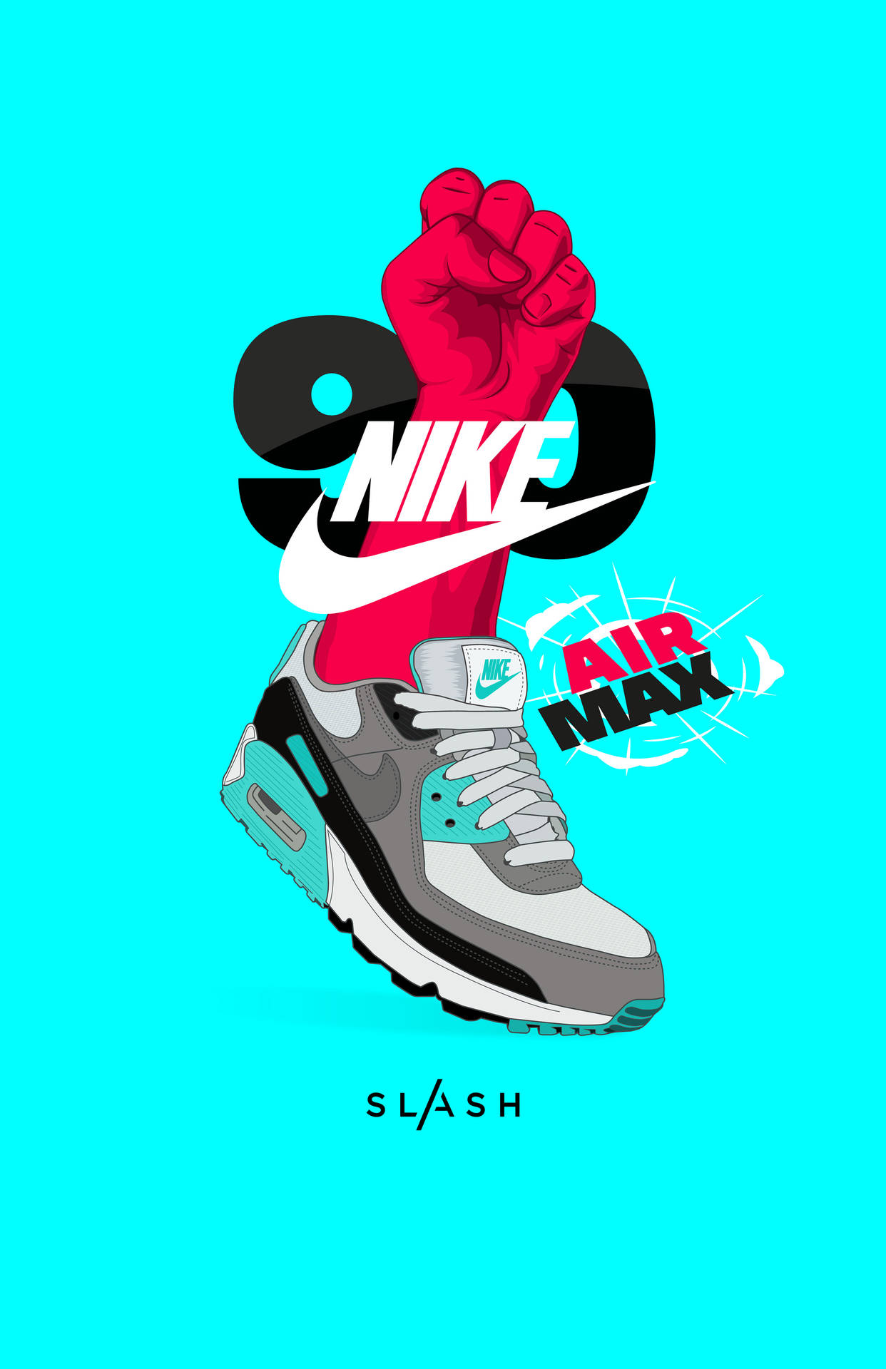 Cartoon Nike Shoes Cyan Background