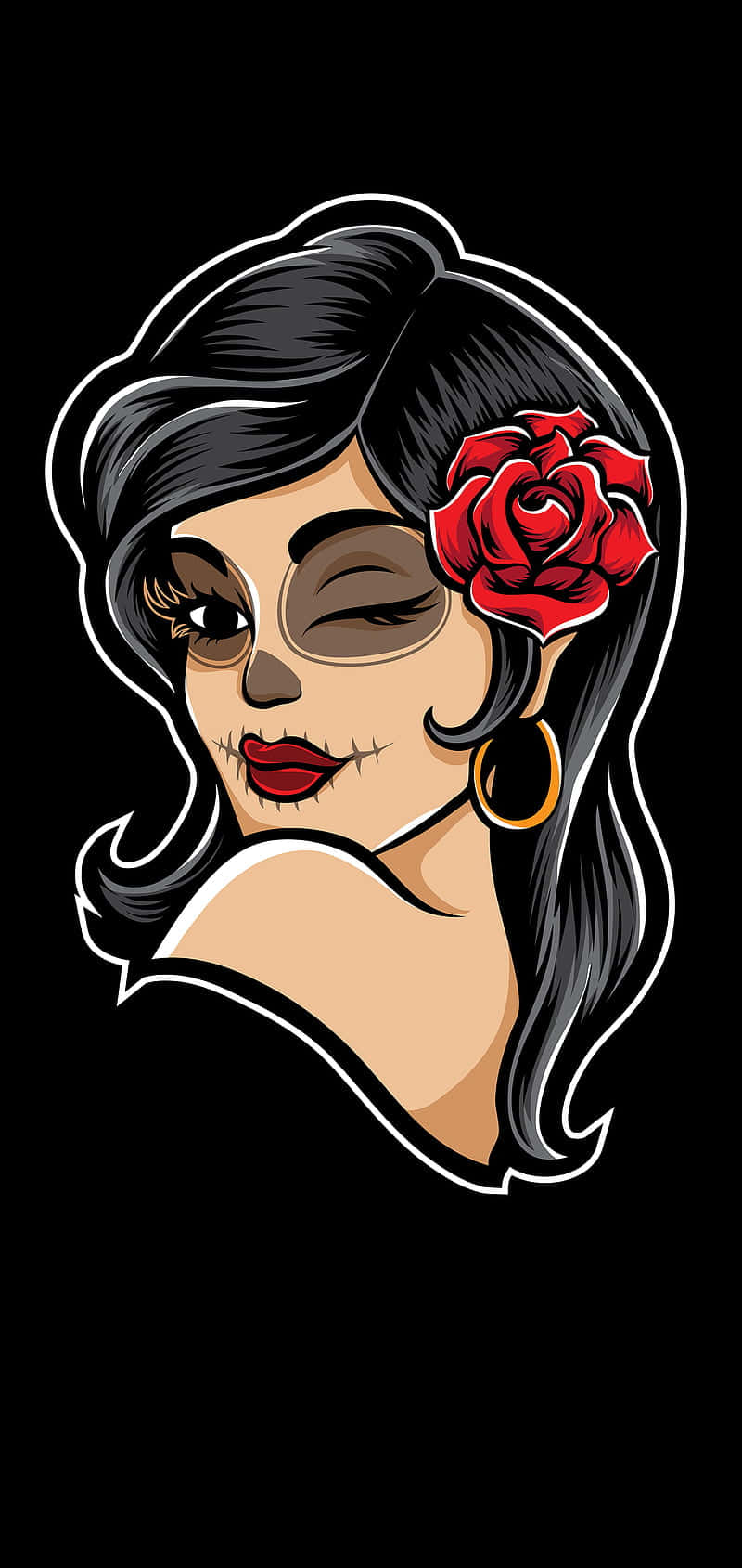 Cartoon Of A Mexican Woman With A Rose Background