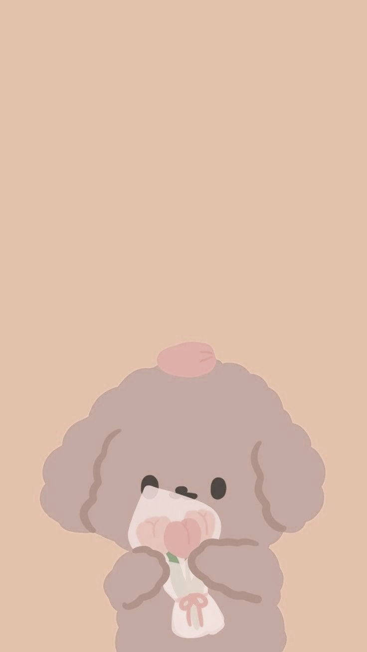 Cartoon Poodle Dog With Flowers Background