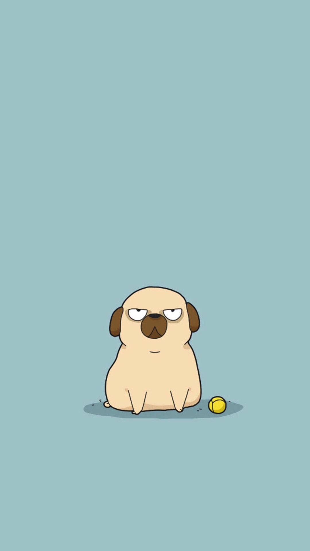 Cartoon Pug Dog With Ball