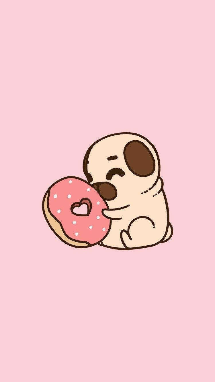 Cartoon Pug Dog With Doughnut Background