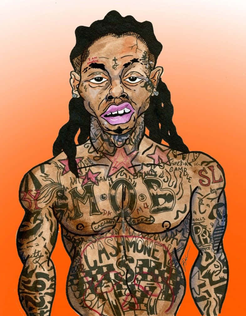Cartoon Rapper Lil Wayne Tattooed Background