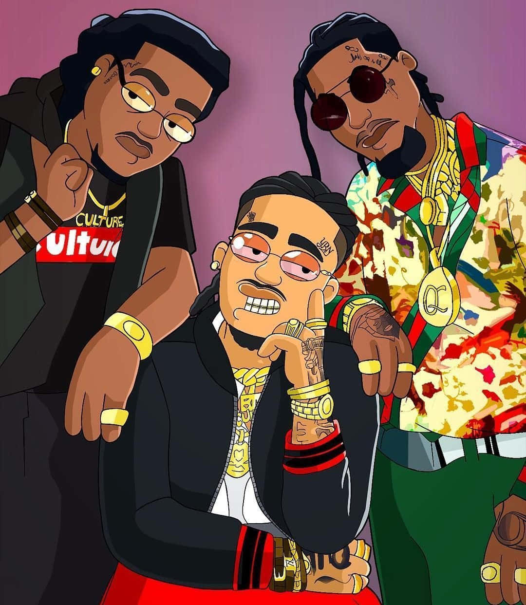 Cartoon Rapper Migos Trio Background