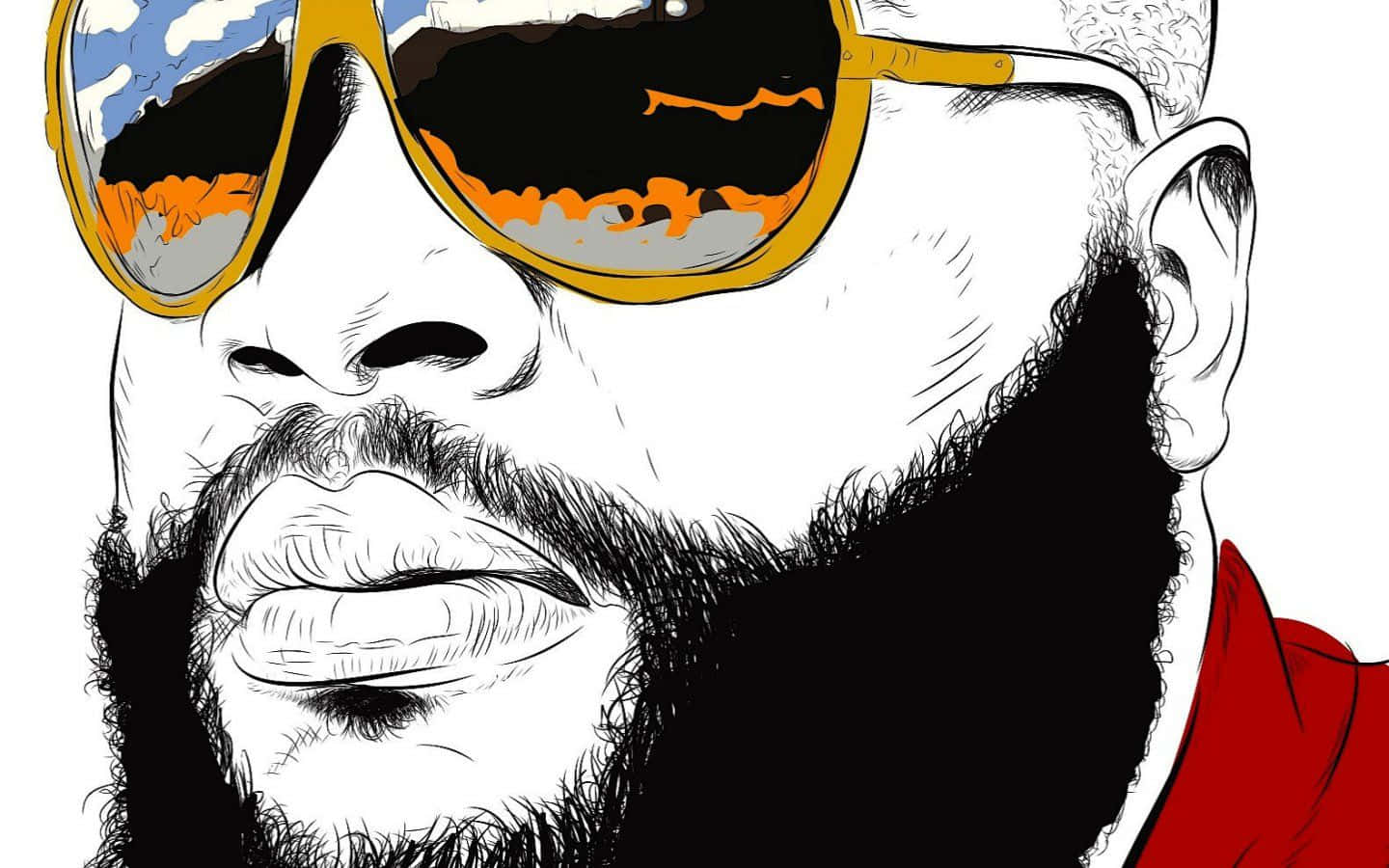 Cartoon Rapper Rick Ross Gold Glasses Background