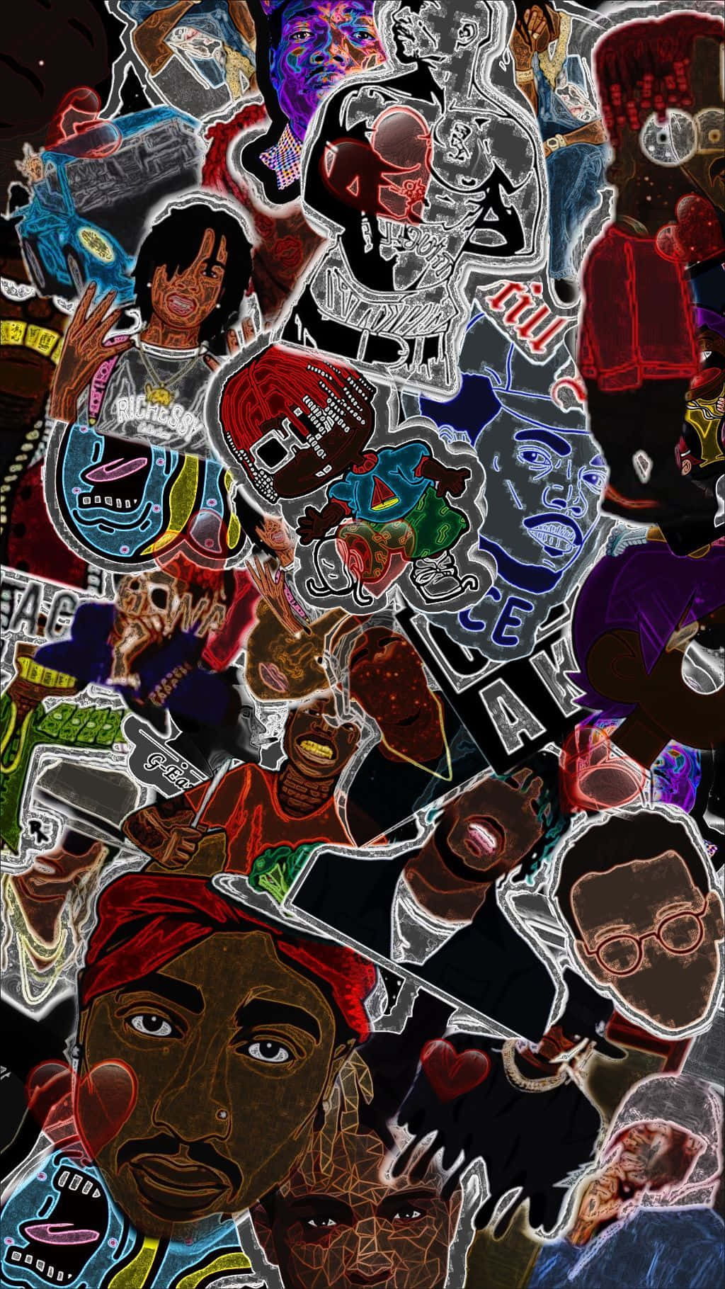 Cartoon Rapper Sticker Collage