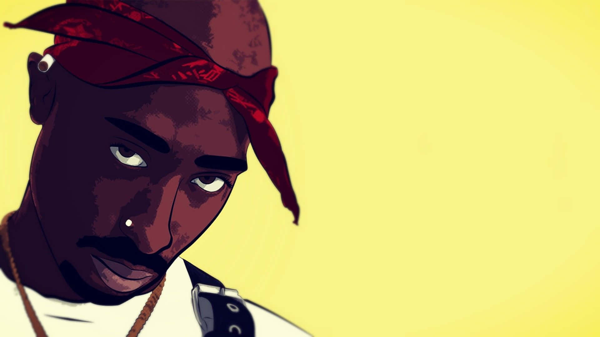 Cartoon Rapper Tupac Yellow Background