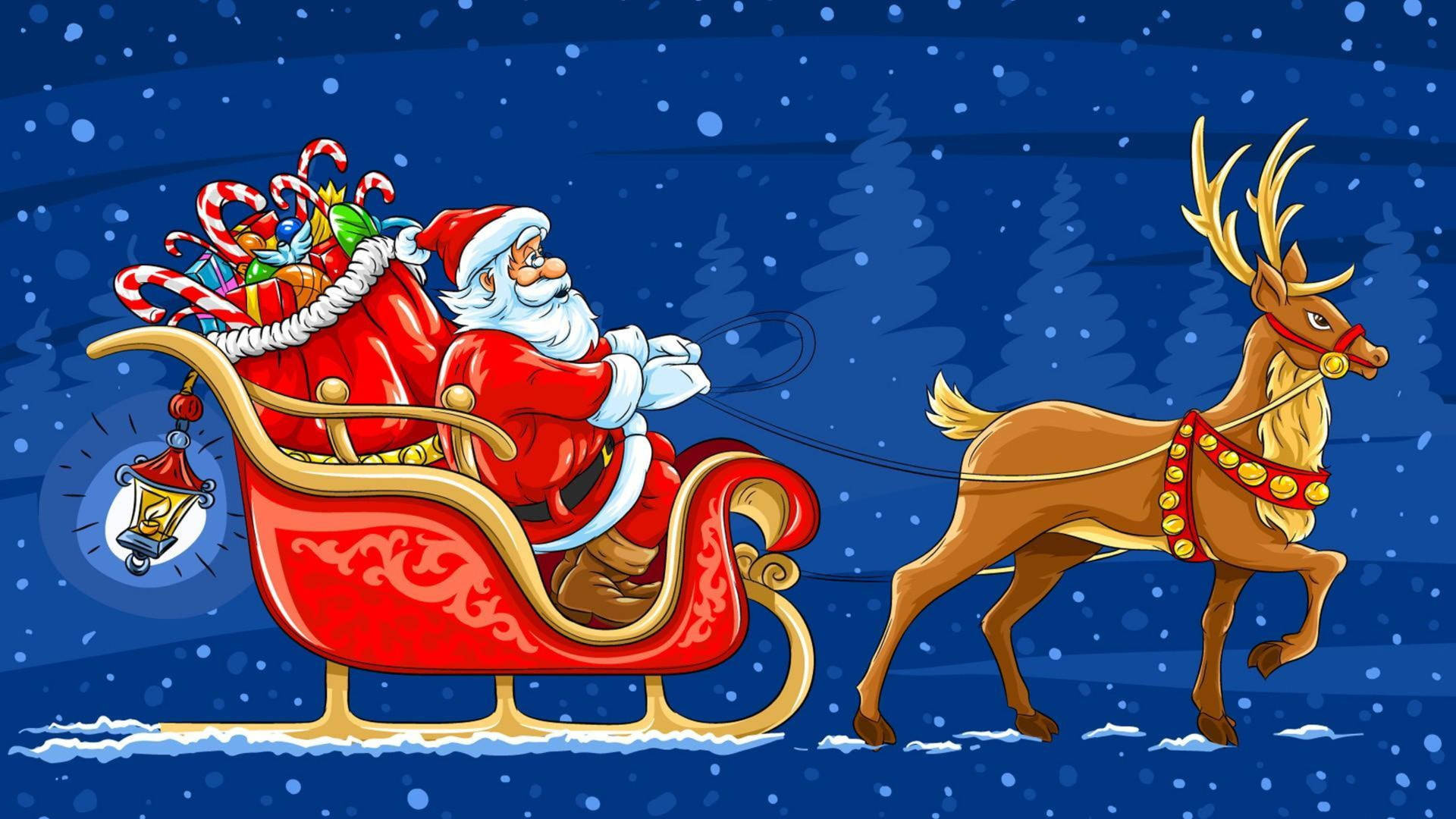Cartoon Santa Claus And Reindeer Background