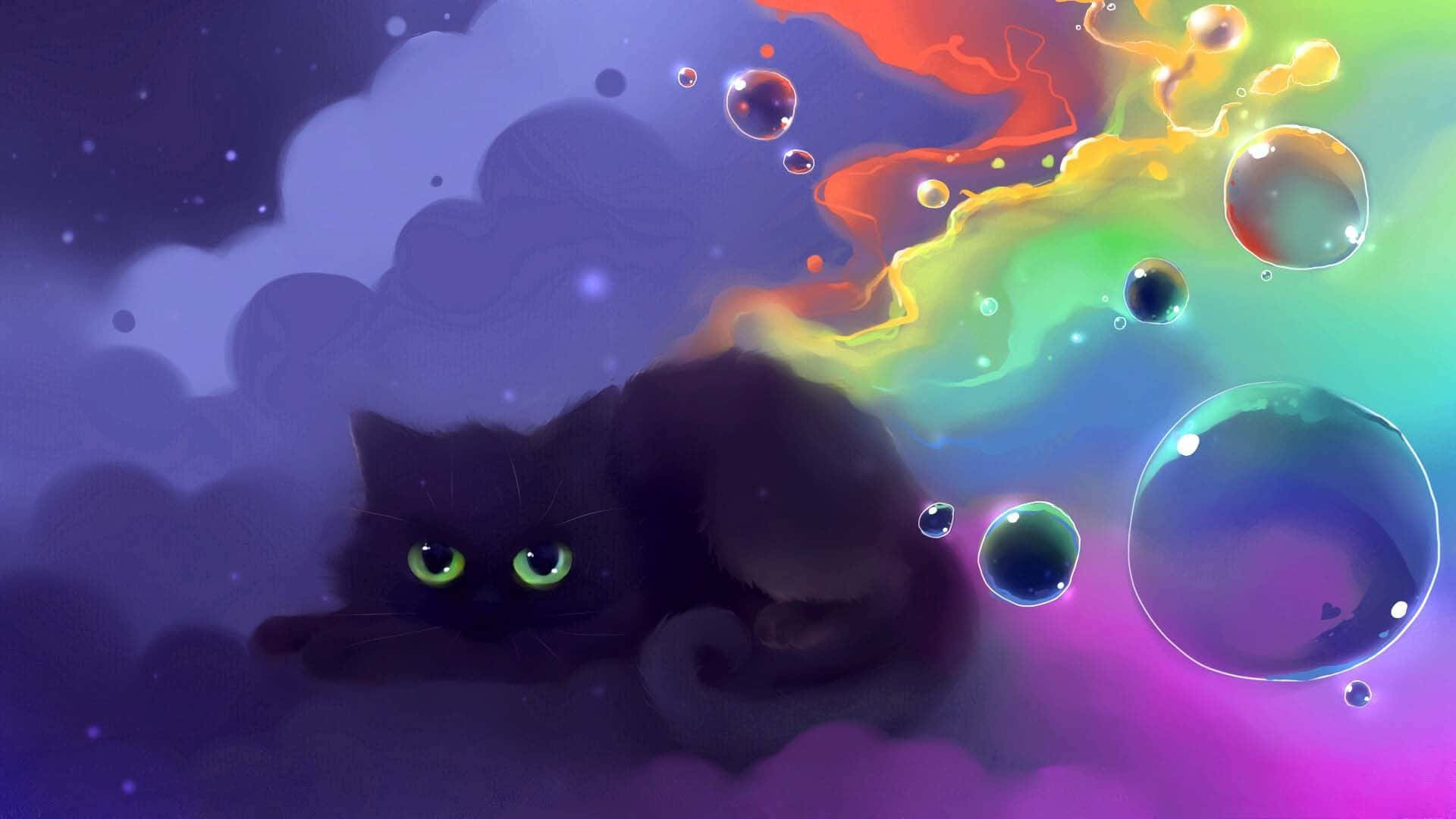 Cartoon Scary Cat Colorful Background