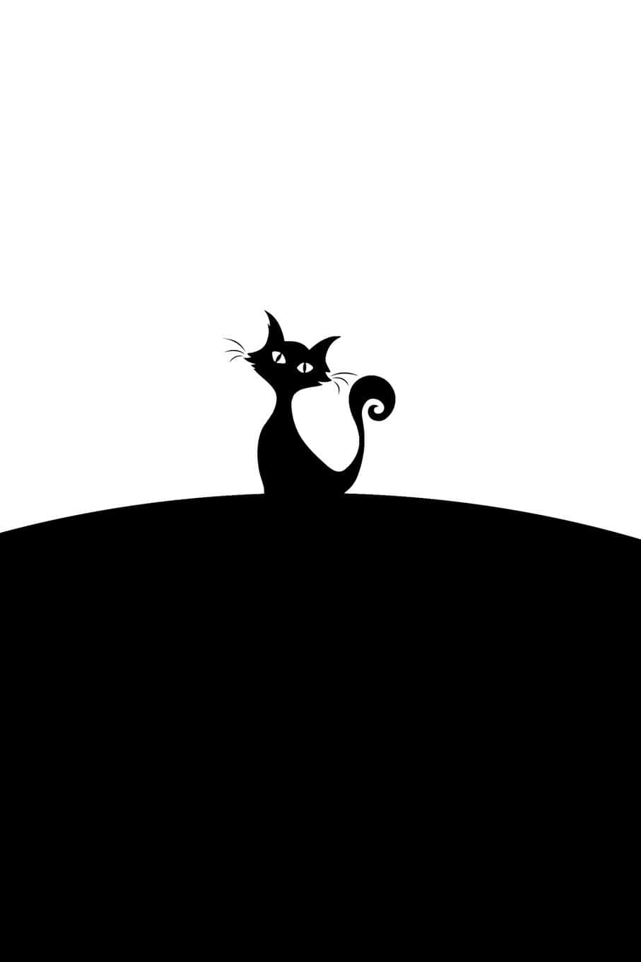 Cartoon Scary Cat On Hill Background