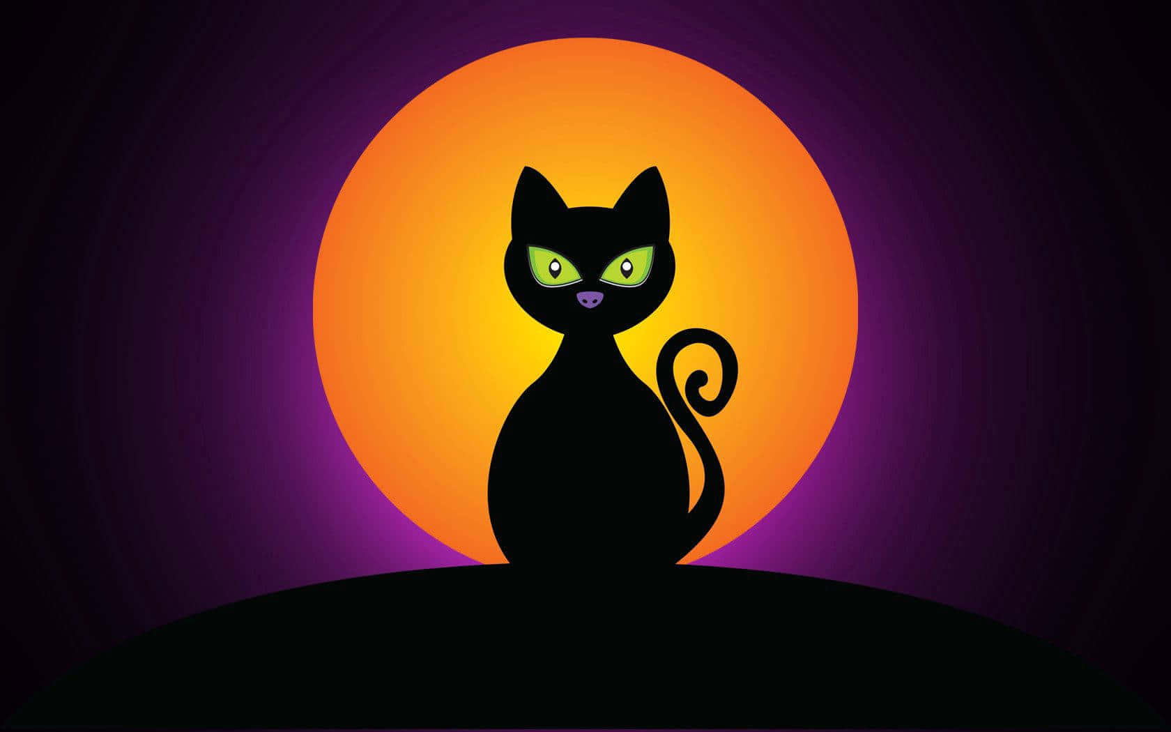 Cartoon Scary Cat With Green Eyes Background