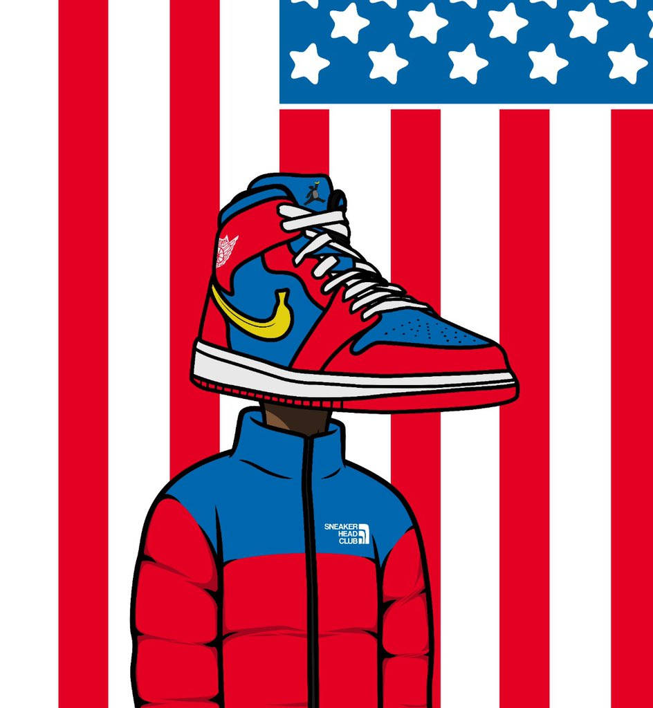 Cartoon Sneaker Head Nike Jordan With American Flag Background