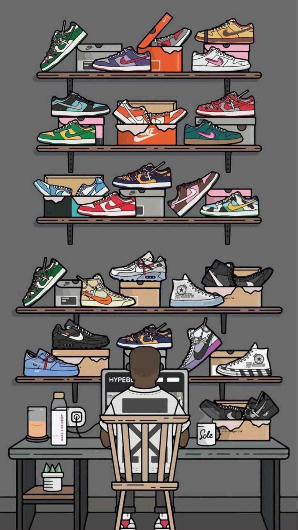 Cartoon Sneakers Shelf Collector Illustration