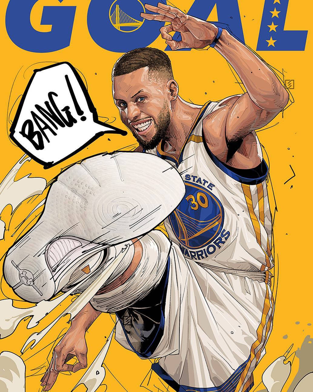 Cartoon Stephen Curry Goal Background