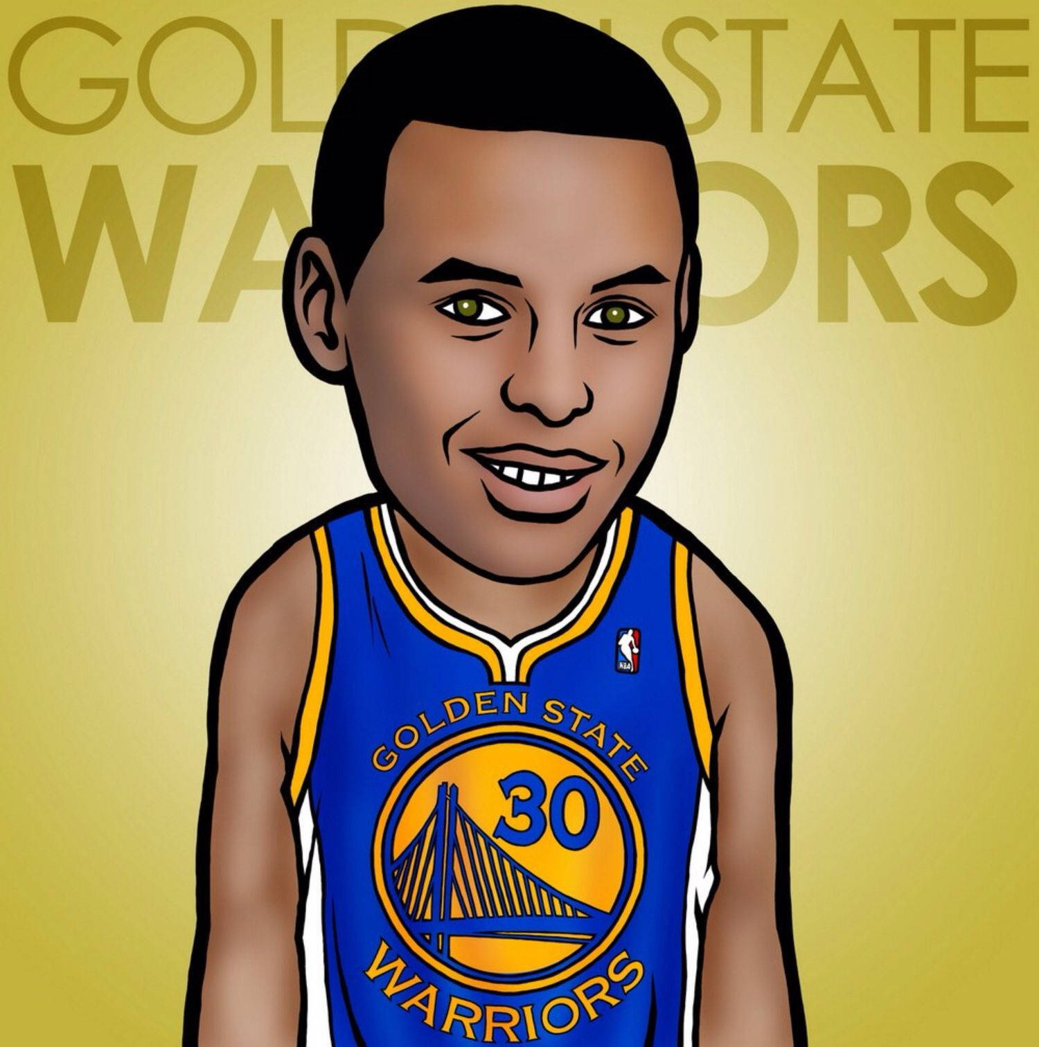 Cartoon Stephen Curry With Gsw Background