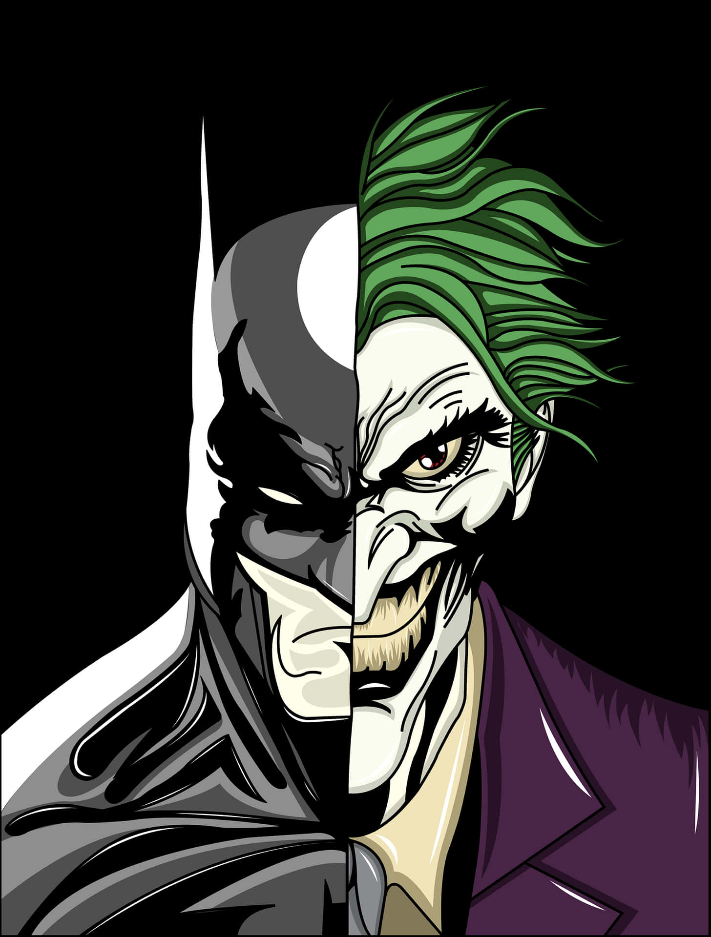 Cartoon Style Of Half Batman Half Joker Background