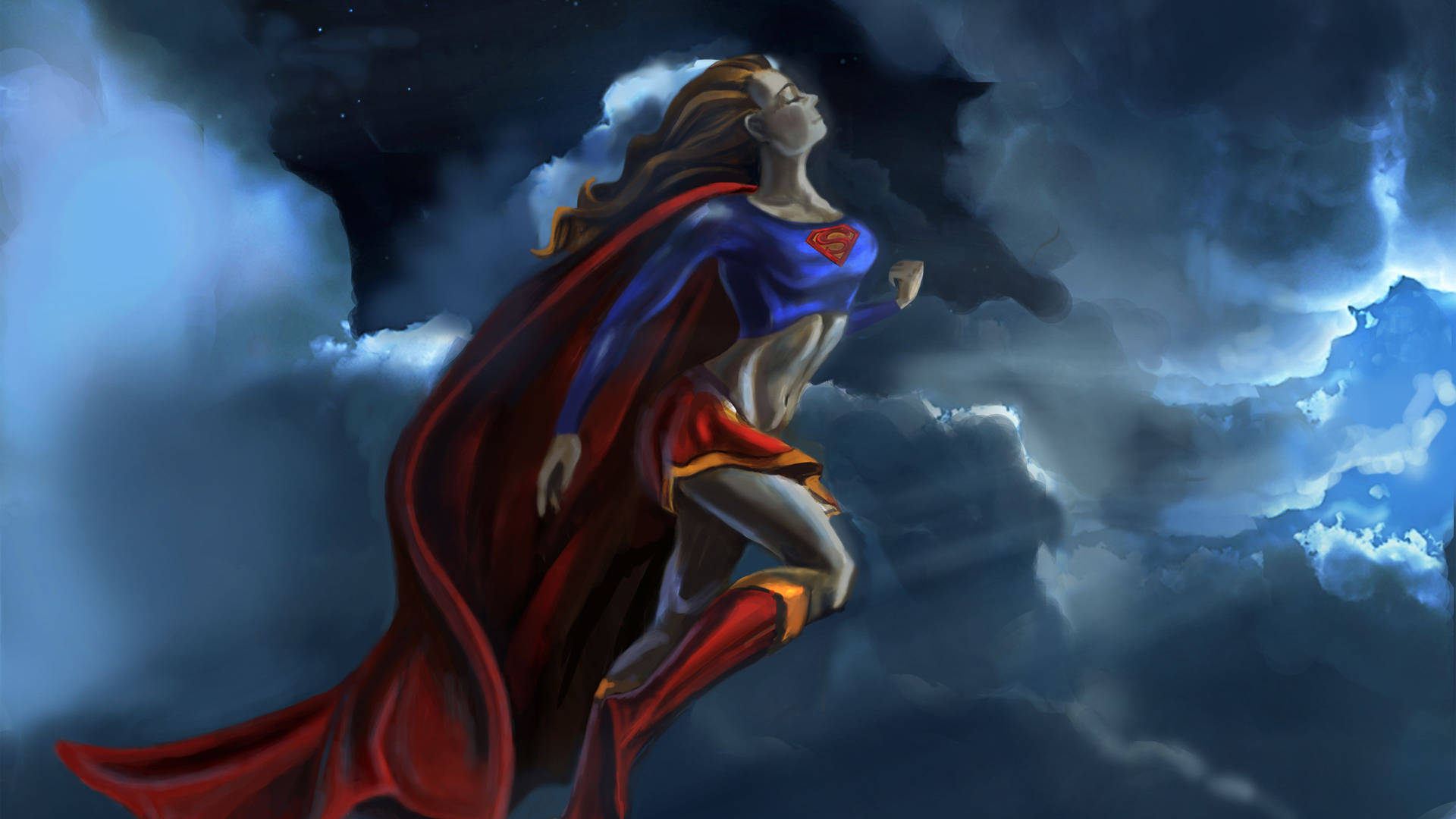 Cartoon Supergirl Flying Background