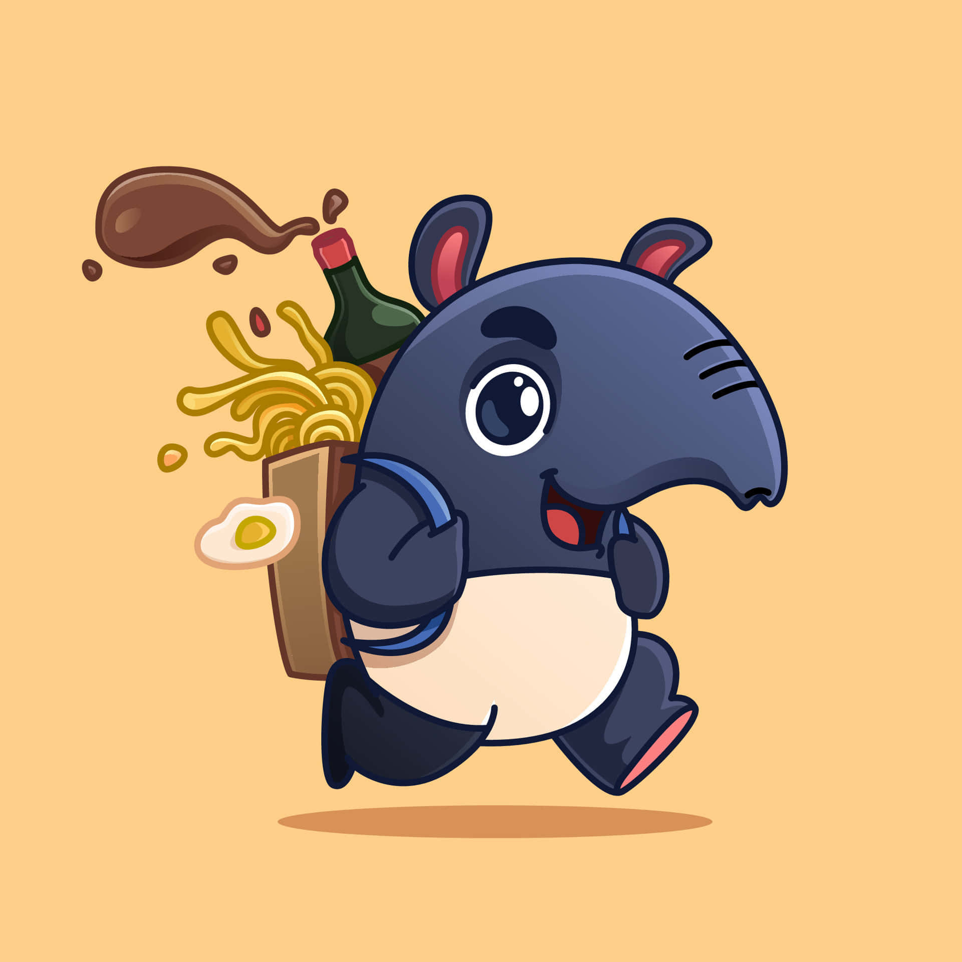 Cartoon Tapirwith Groceries Background