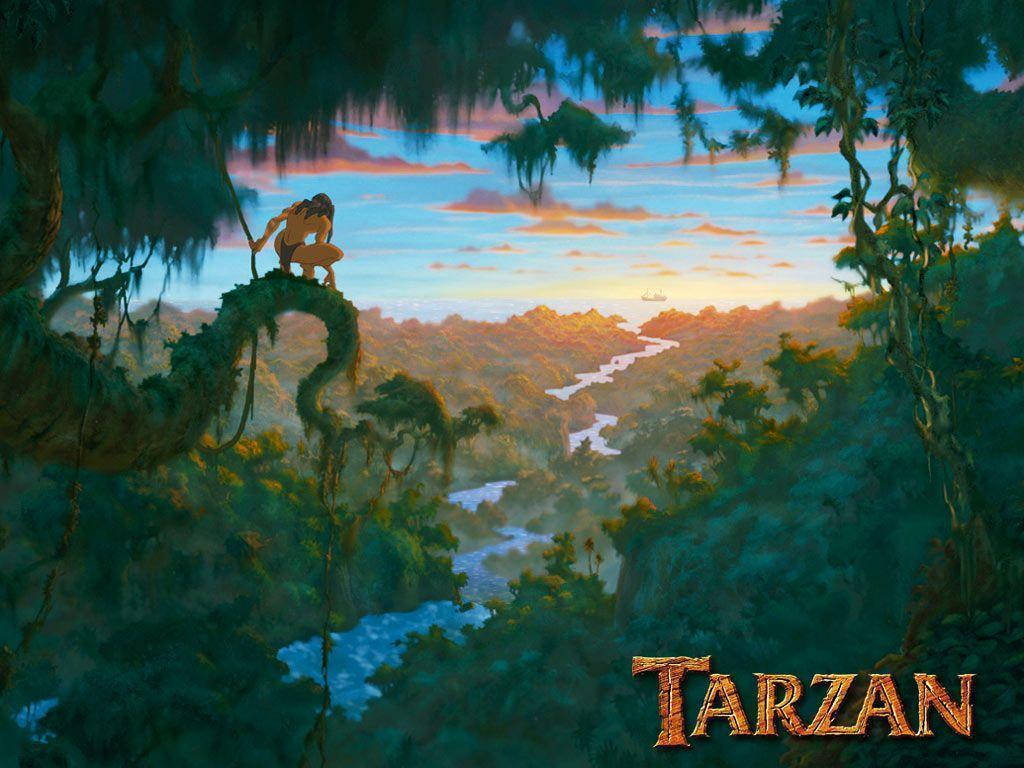 Cartoon Tarzan Staring On The Forest Background