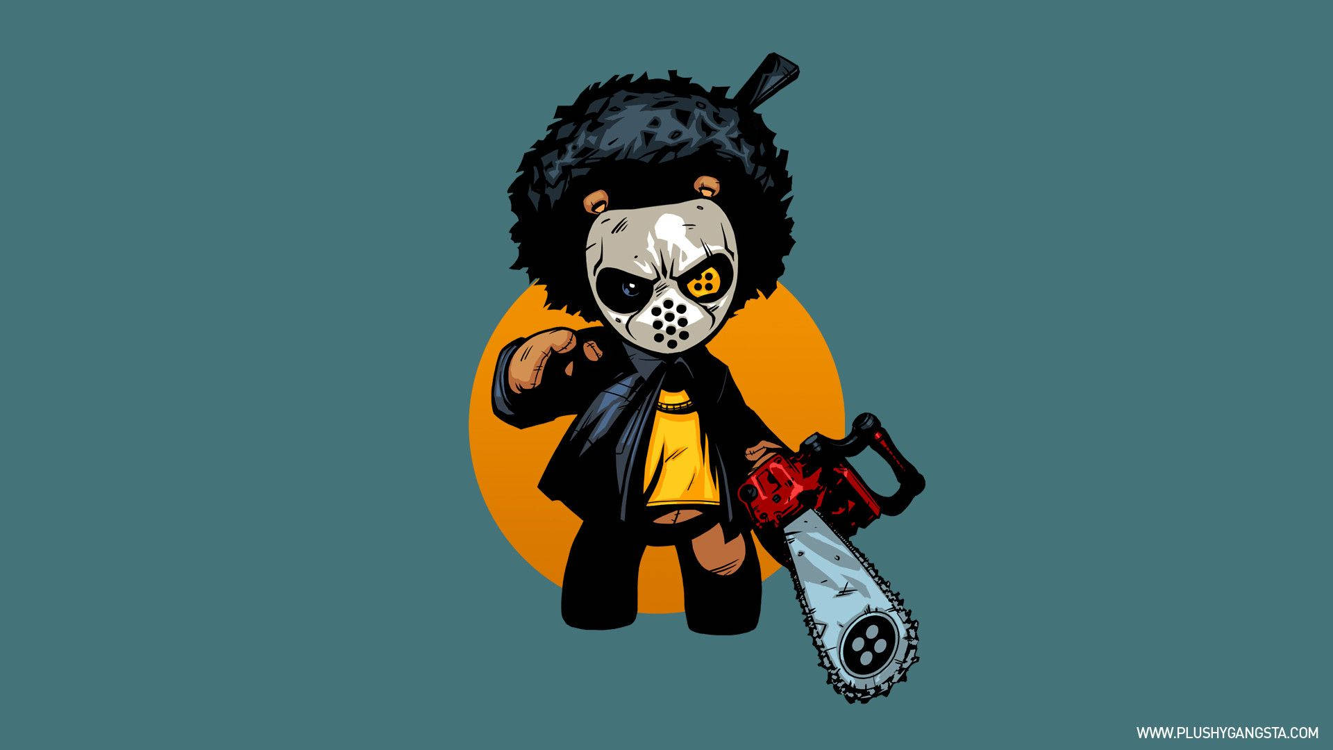 Cartoon Teddy Bear Chainsaw Mask Background