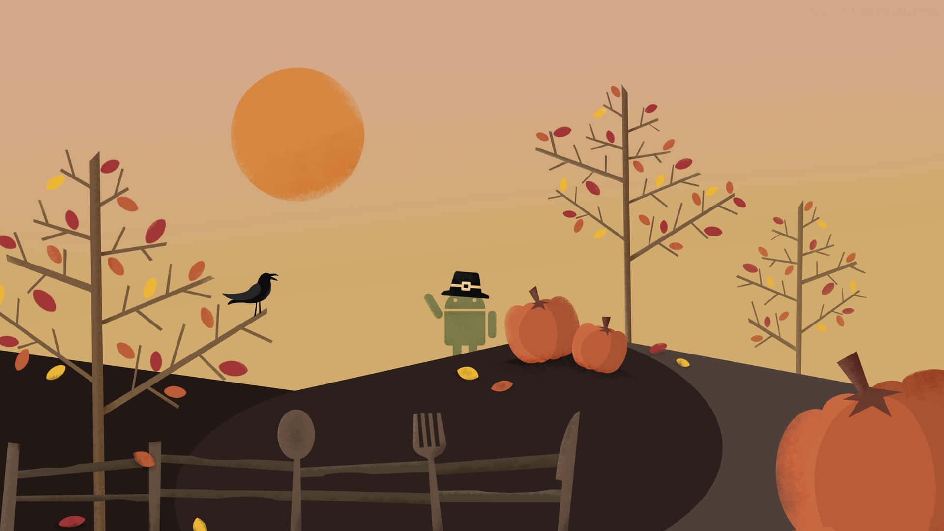 Cartoon Thanksgiving Android Walking Background