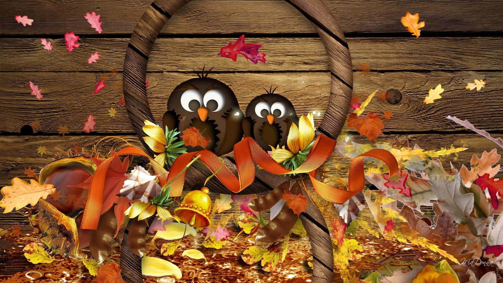 Cartoon Thanksgiving Owls Background