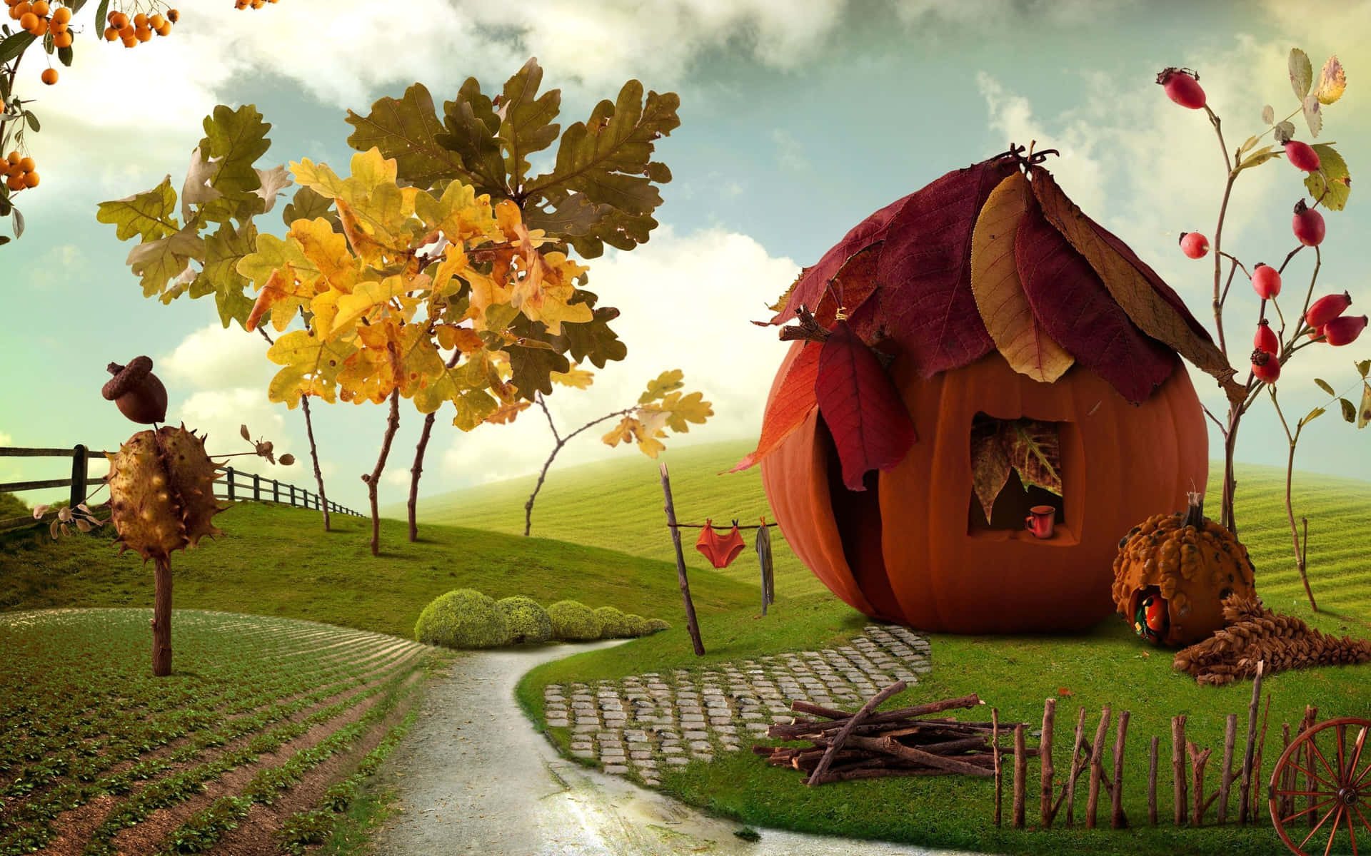 Cartoon Thanksgiving Pumpkin House Background