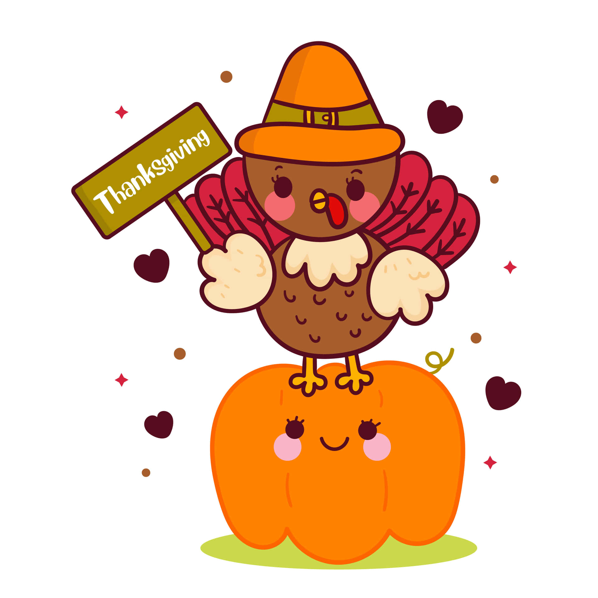 Cartoon Thanksgiving Turkey On A Pumpkin Background