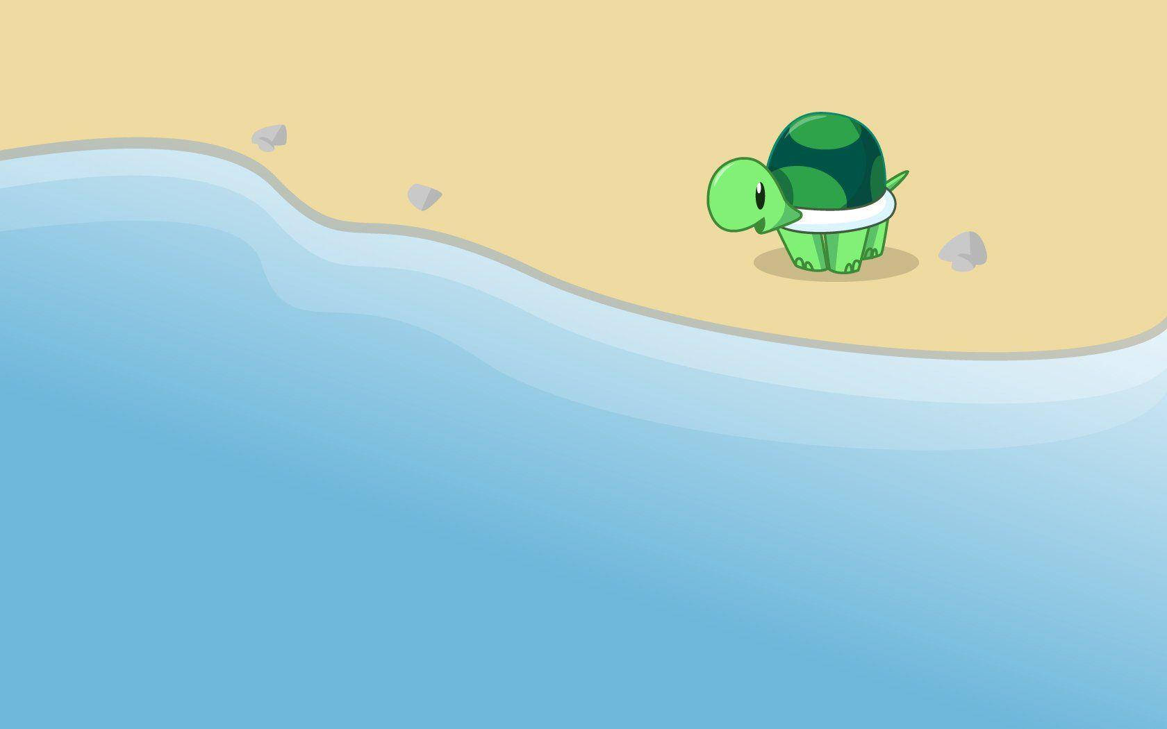 Cartoon Turtle By The Seashore Background