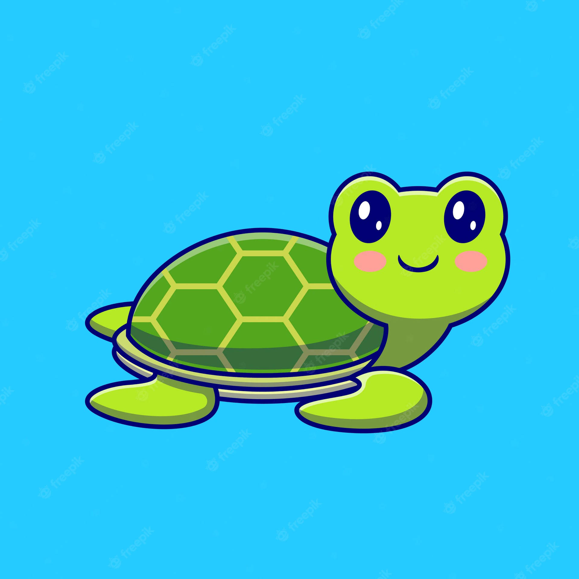 Cartoon Turtle On Blue Background