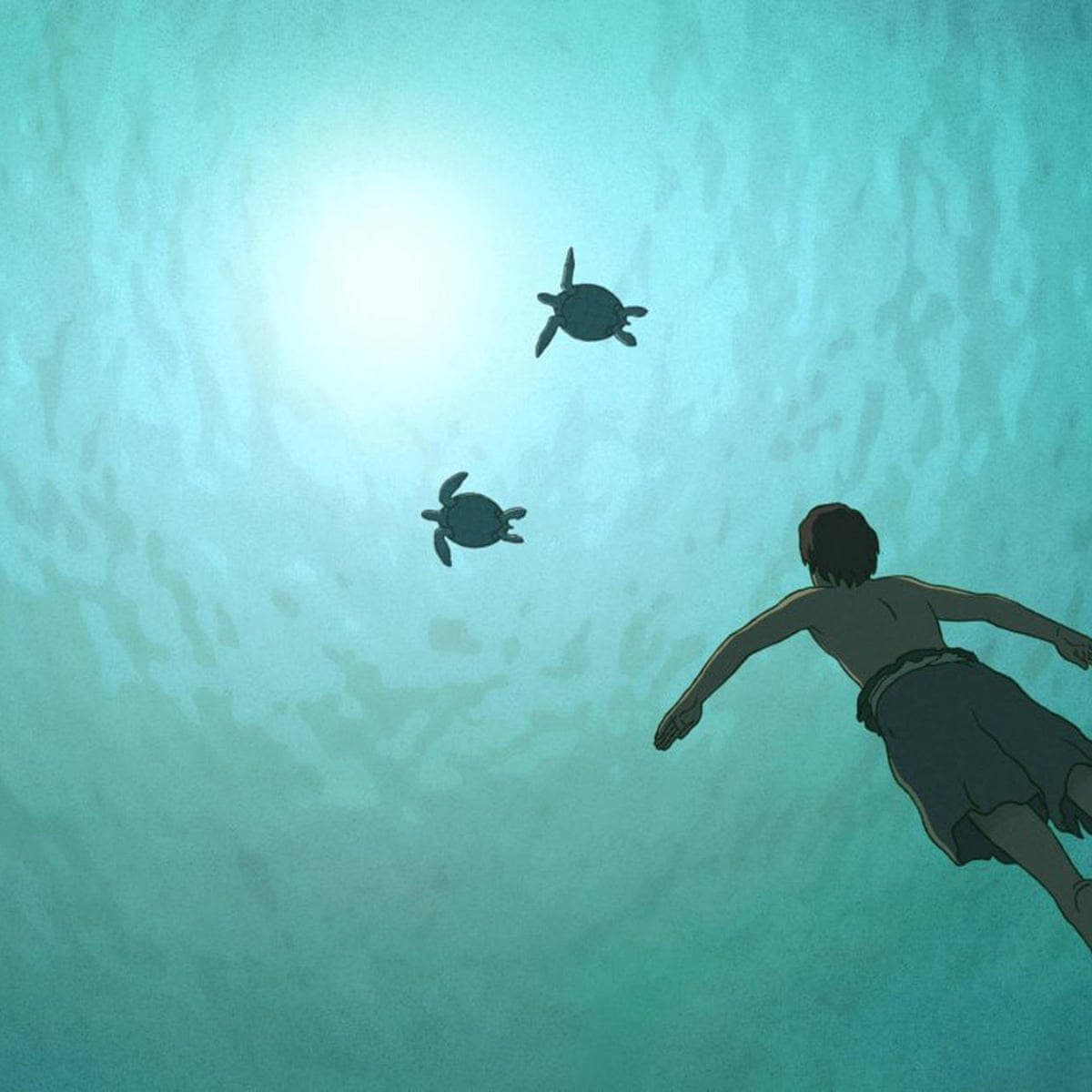 Cartoon Turtles Swimming With Boy Background