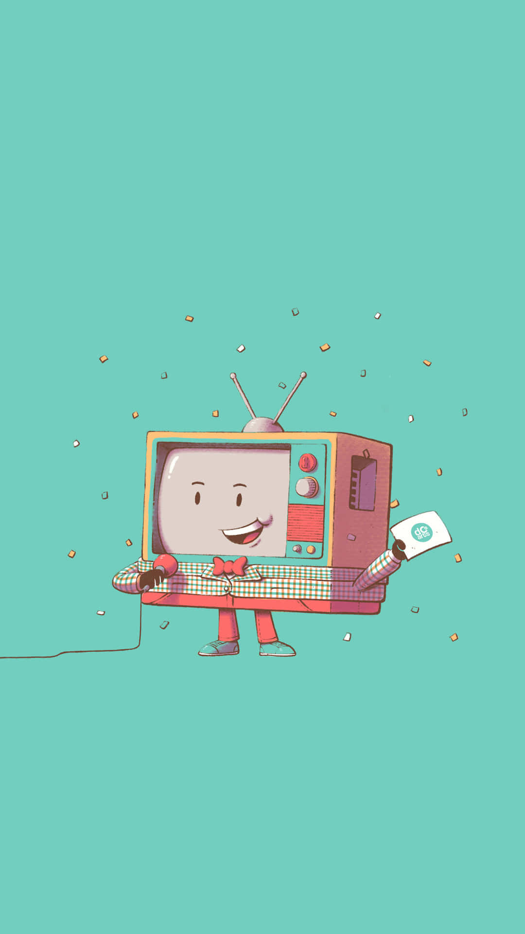 Cartoon Tv With A Man Holding A Remote