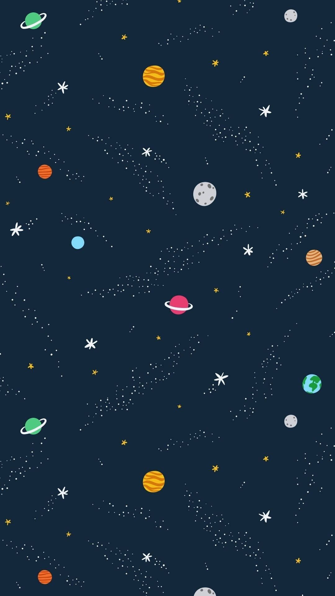 Cartoonish Planets And Stars Indie Phone Background