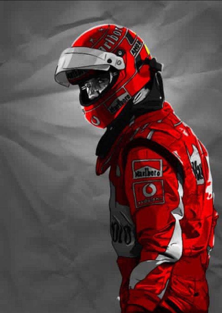 Cartoonized Michael Schumacher In Red Overalls Background