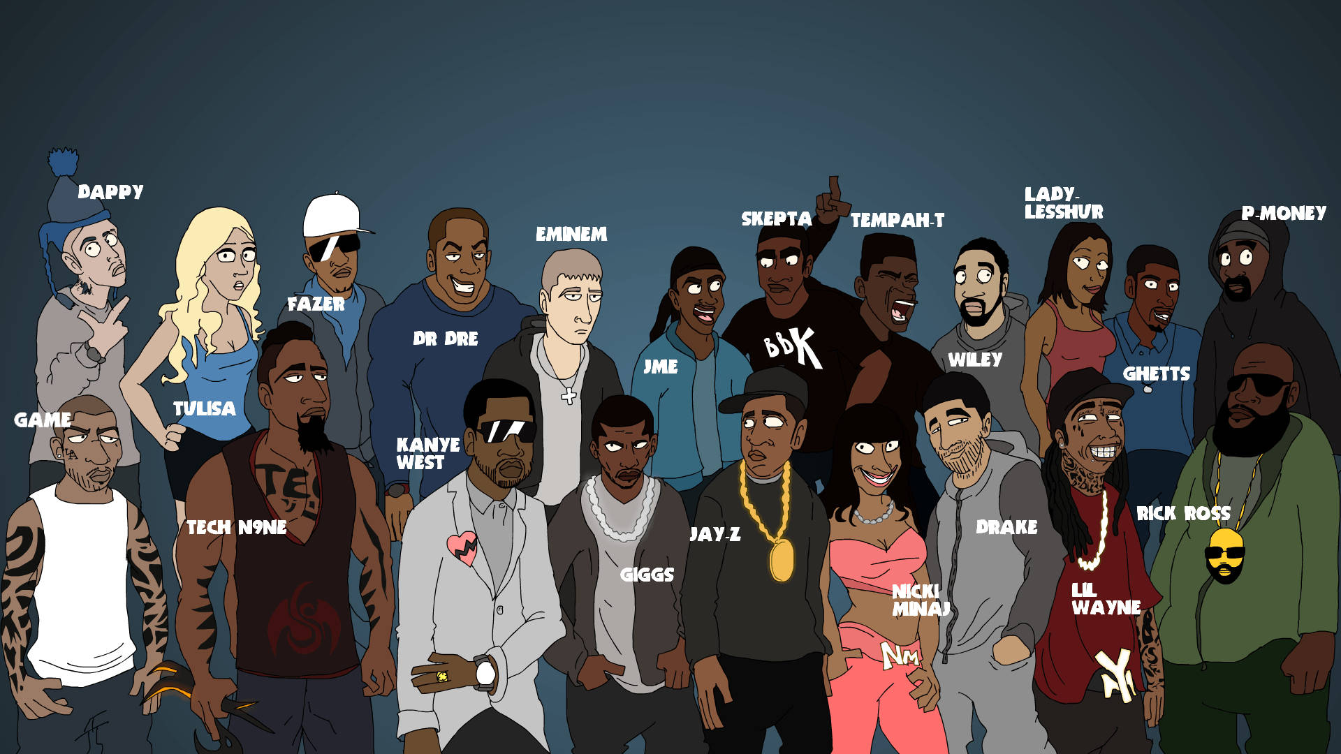 Cartoonized Rappers Rap Computer Background