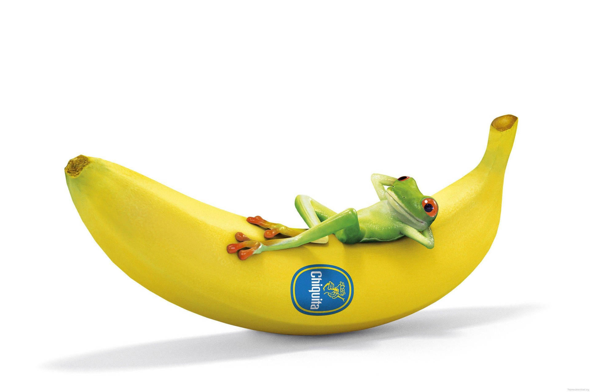 Cartoons Funny Frog Resting On A Banana Background