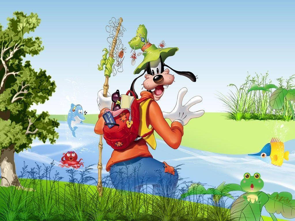 Cartoons Goofy Fishing Background