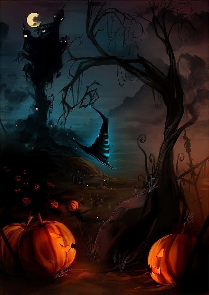 Carved Pumpkin Magical Witch Hat Background