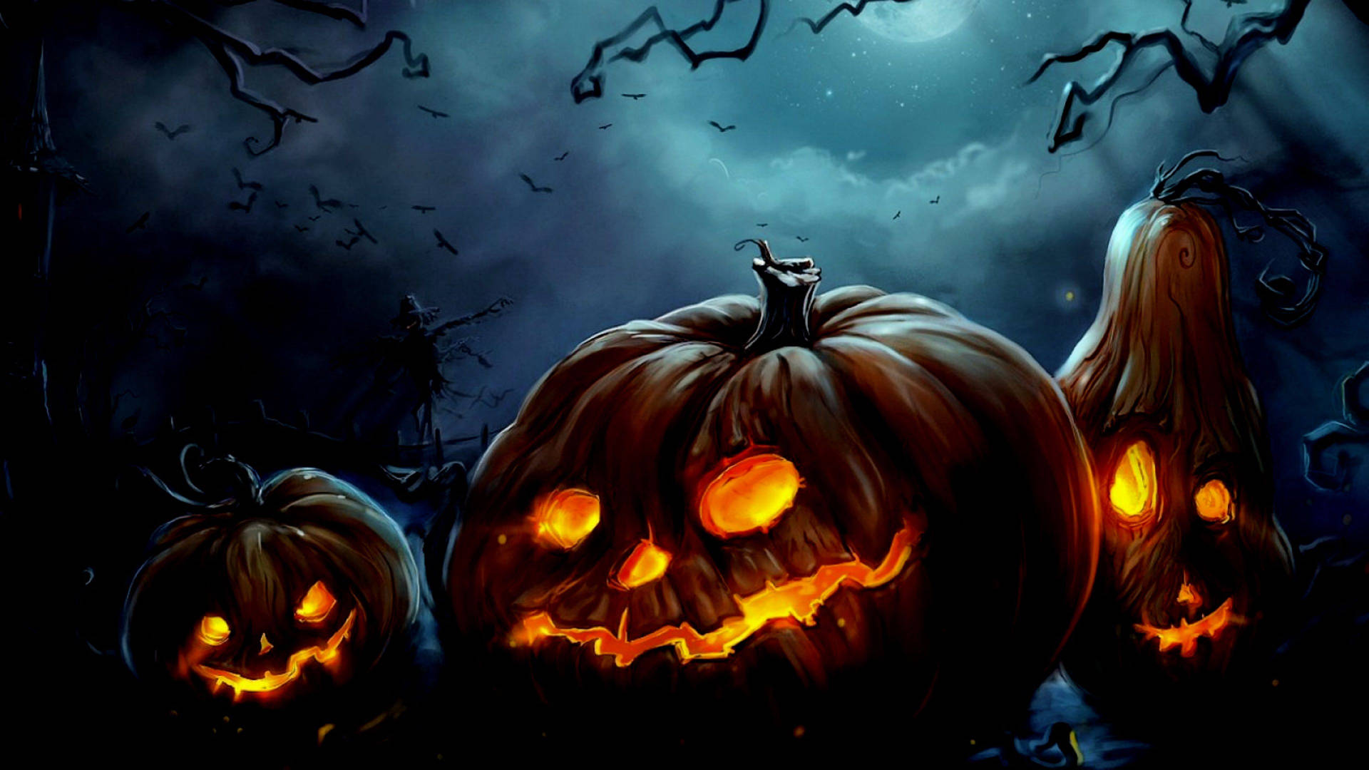 Carved Pumpkins Dark Background Halloween Computer Background