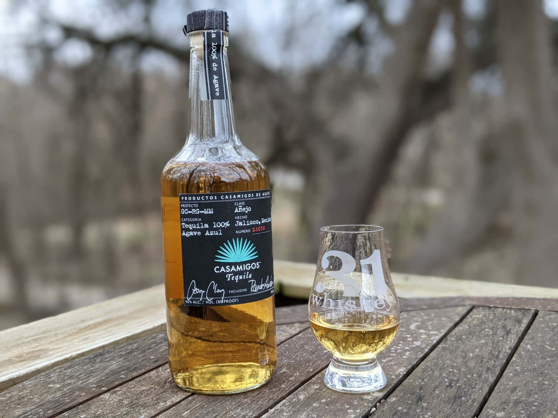 Casamigos Tequila Añejo Liquor Bottle With Whiskey Glass