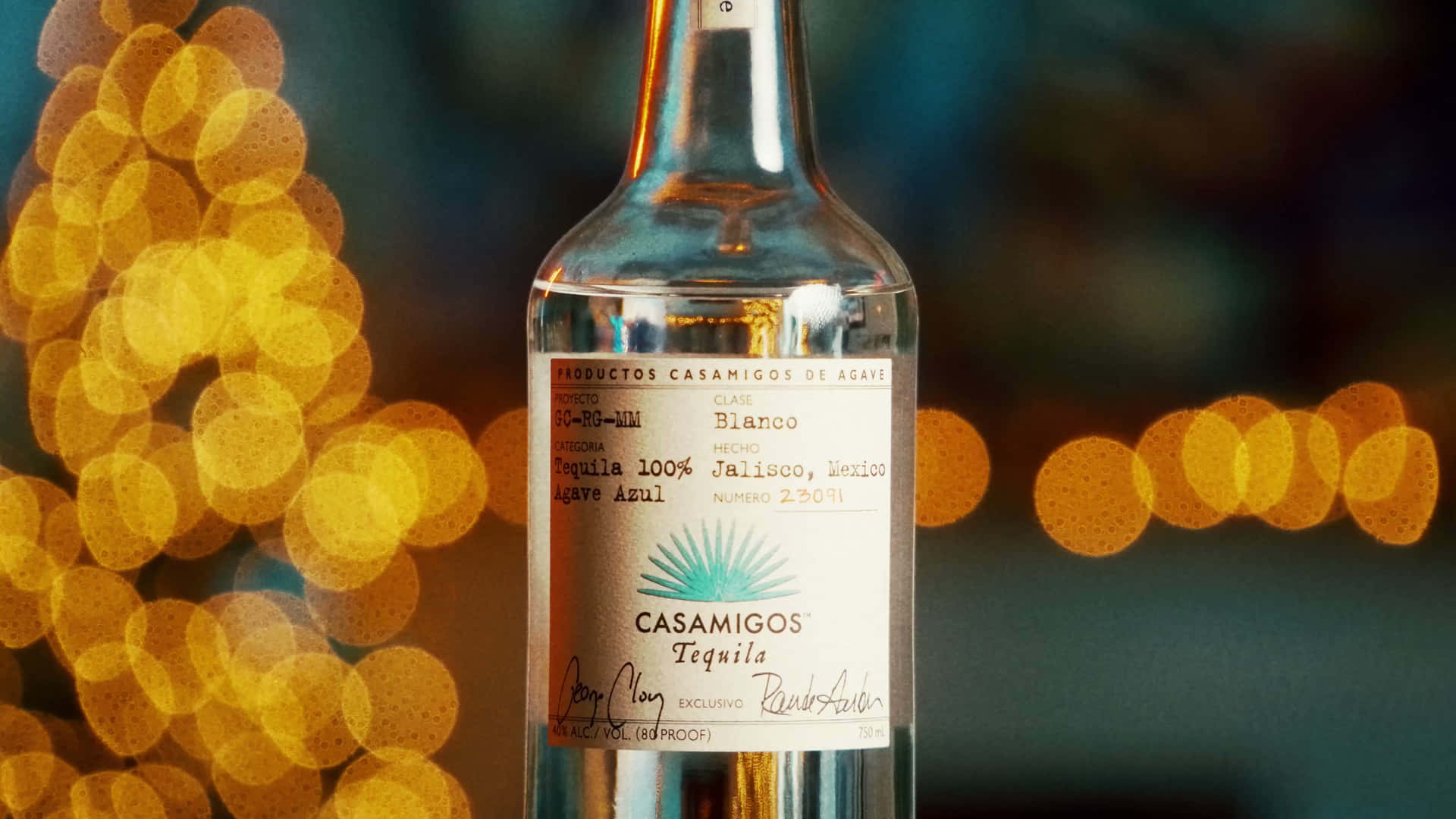 Casamigos Tequila Blanco Liquor Bottle Bokeh Shot Background